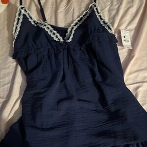 2/25$🍓⭐️ Ardene Navy Blue Camisole with White Lace Trim Babydoll dress
